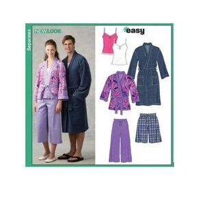 New Look Sewing Pattern 6657 Pajama Pants Shorts Top Robe Unisex Adult Size XS-X